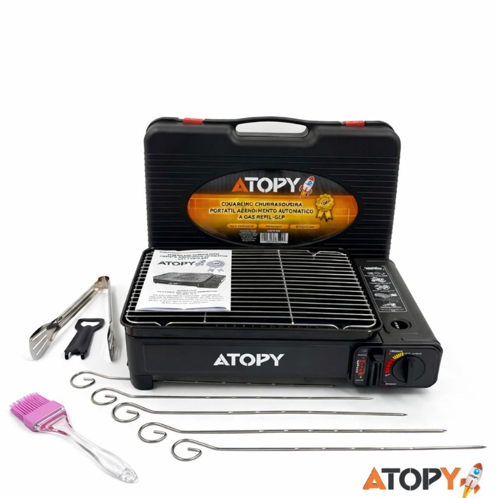 Imagem Fogareiro Portátil A Gás Profissional Chapa Fogão Churrasco Refil/GLP Atopy