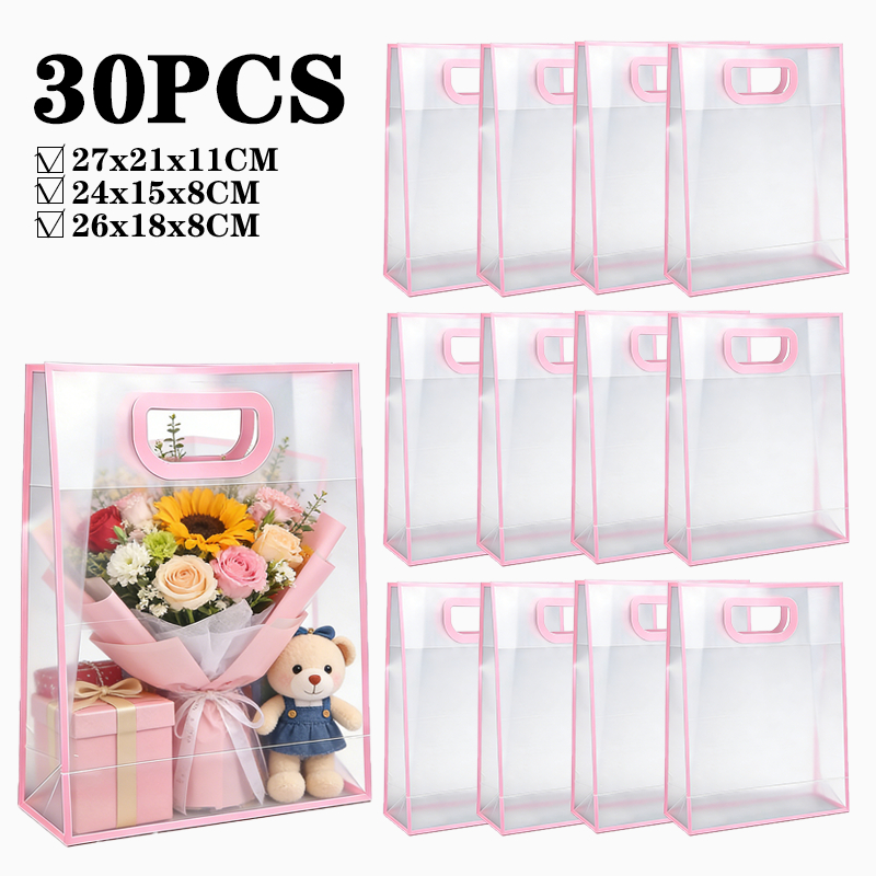 10/20/30 PCS sacola plástica transparente para presente de aniversário, casamento, doces, sacola de compras ecológica em Oferta na Shopee