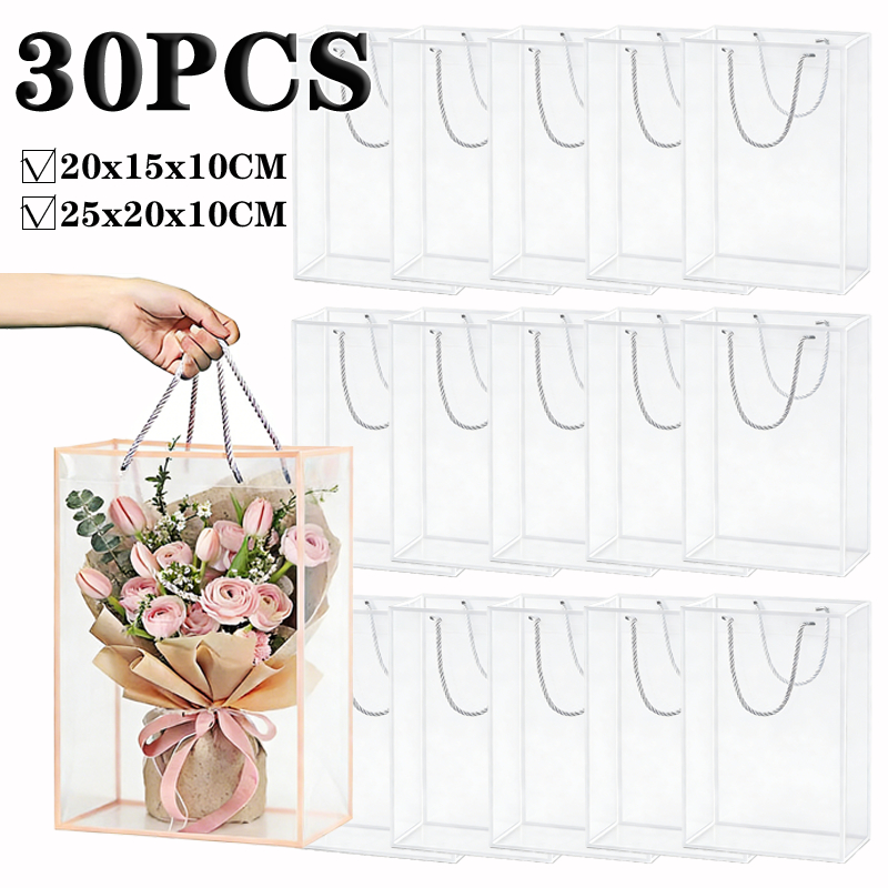Sacolas presente transparentes fosca com borda decorativa | pvc premium 10/20/30 pcs