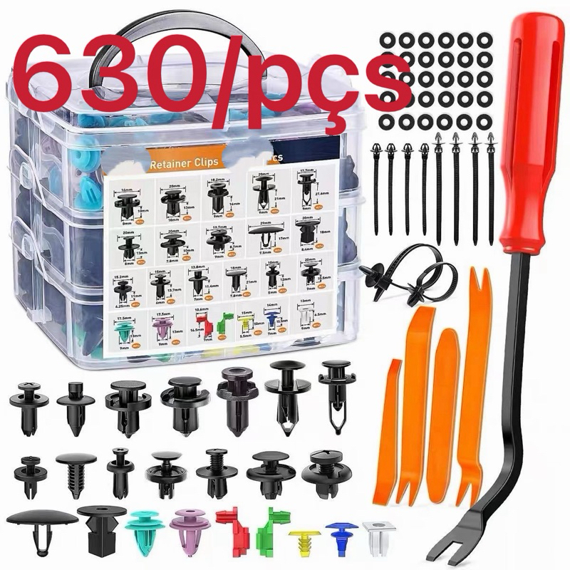 Kit: 100Pçs E 630 Peças Presilha Grampo Automotivo Reparo Universal Kit: 100Pçs E 630 Peças Presilha Grampo Automotivo Reparo Universal