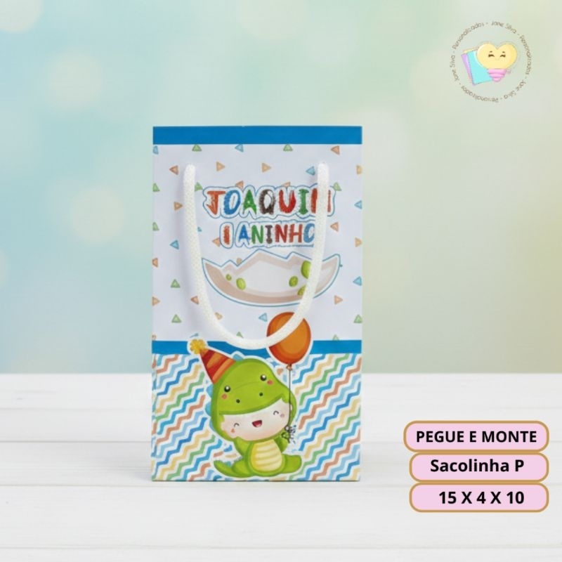 Sacolinha Personalizada Dino Baby 1- Personalizados- Lembrancinha- Festa - Aniversário - Decoração / PEGUE E MONTE