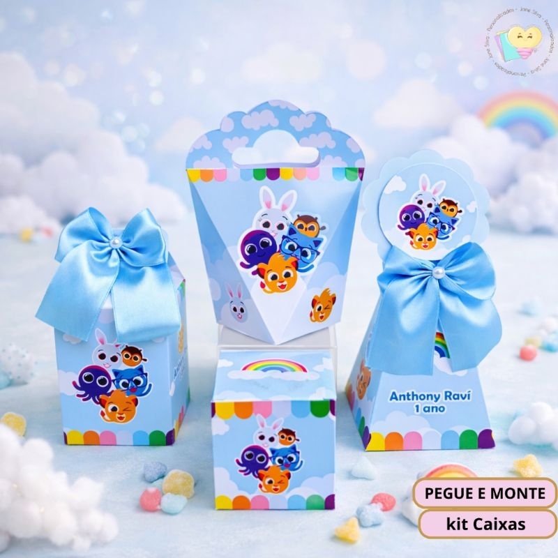 PEGUE E MONTE- Kit Caixas Bolofofos Azul 2 - Menino - Personalizados - Lembrancinha - Festa - Aniversário- Decoração