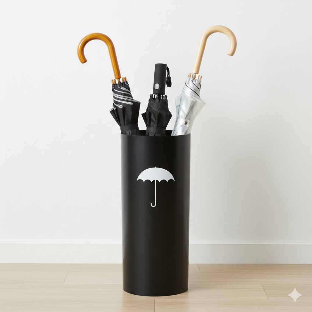 Cesto Porta Guarda-Chuva Preto com Adesivo Branco
