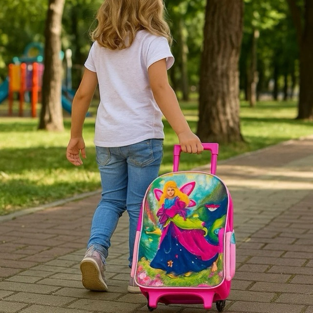 Mochila Escolar Infantil Rodinhas Personagem Bolsa Princesa Rosa Carrinho Menina  Criança Levar