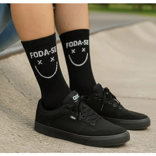 Meia com frase algodão cano alto adulto tam 35 ao 43 academia, treino, skate (ENVIO RAPIDO) em Oferta na Shopee