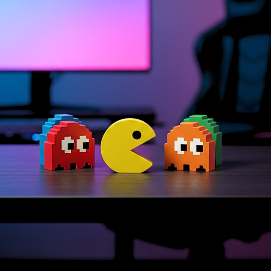 Kit 5 Peças Pac-Man - Presente Temático Videogame Antigo Slim