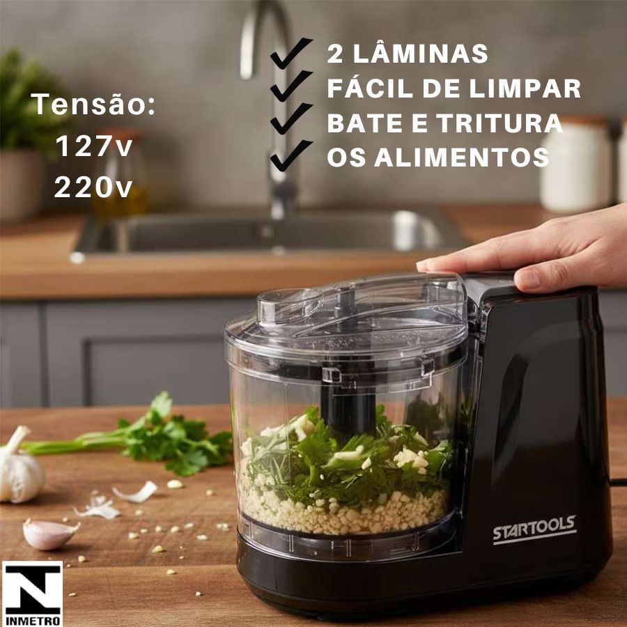 Mini Processador Elétrico 350ml 220V 200W Ou 127V 100W Triturador Compacto Alta Potencia Preto