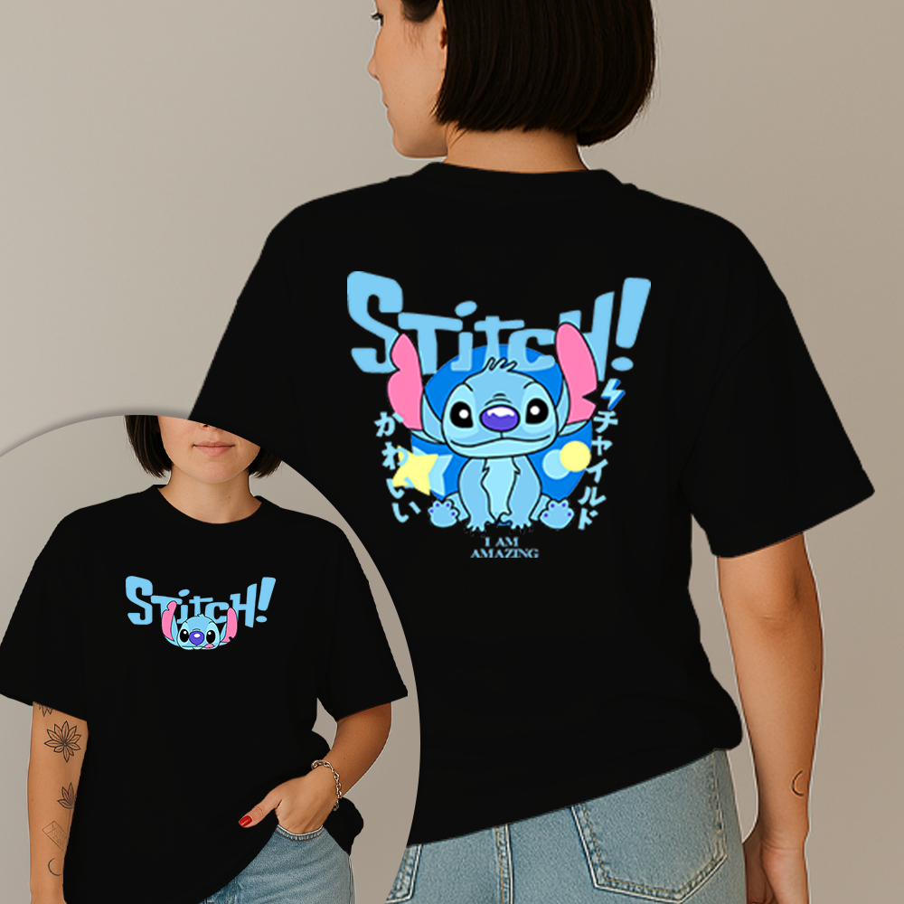 Camiseta Branca Estampa Criatura Azul Cartoon Cute Unissex