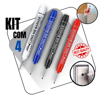 KIT 4 CANETAS MARCADORA PERMANENTE  DE PONTA LONGA MARCA FURO CARPINTEIRO/PEDREIRO! em Oferta na Shopee