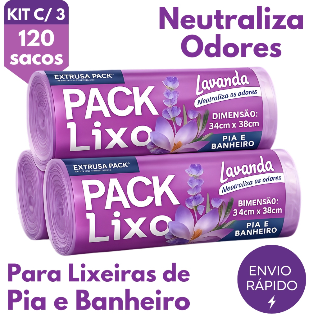 Kit 3 Pct Saco de Lixo Perfumado Lavanda  Para Pia e Banheiro 34x38cm Neutraliza Odores em Oferta na Shopee