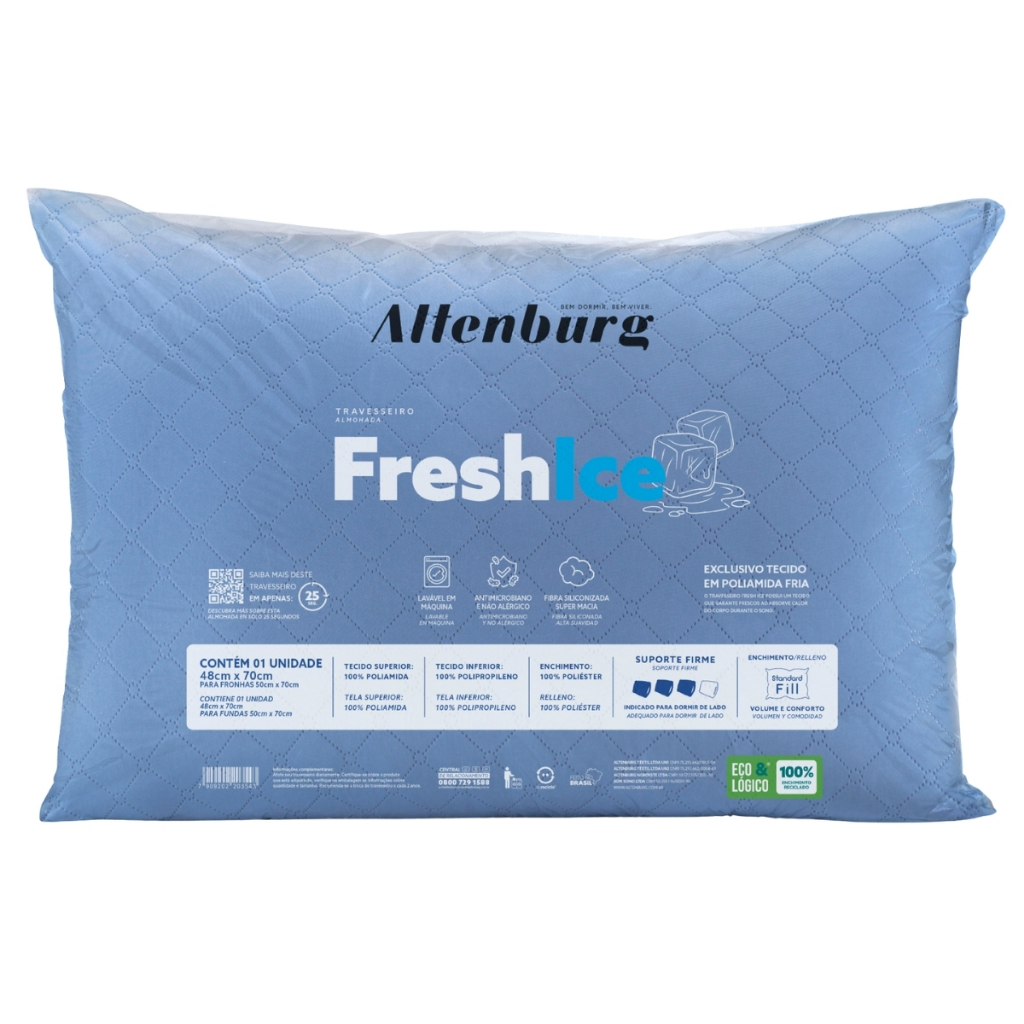Travesseiro Gelado Altenburg Fresh Ice 48x70cm Azul Poliamida Fria Suporte Firme