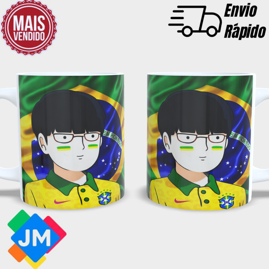 Caneca Personalizada Meme Copa do Mundo Brasil Otaku Mob Psycho Presente Engraçado Criativo