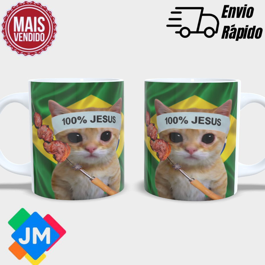 Caneca Personalizada Meme Copa do Mundo Brasil Gatinho Churrasquinho Presente Engraçado Criativo