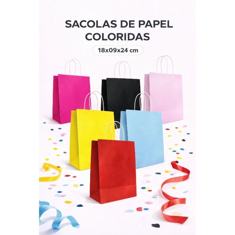 Sacolas de Papel Kraft Coloridas 10 Unidades Vários Tamanhos em Oferta na Shopee