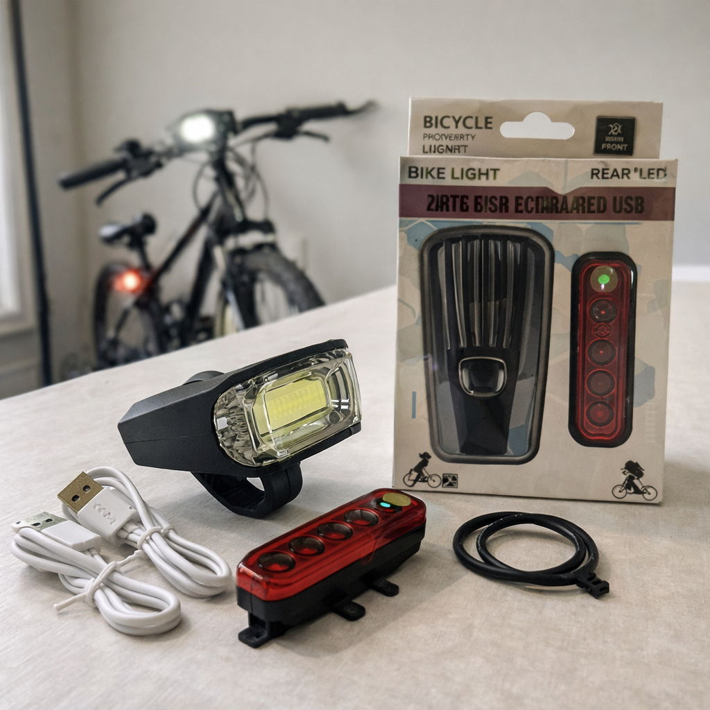 Kit Farol Bike Frontal potente + Pisca Traseiro Sinalizador Led Usb Recarregável