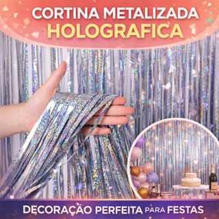 Kit 4 Cortina Holográfica Metalizada Franja 2x1m P/ Decoração De Festa em Oferta na Shopee