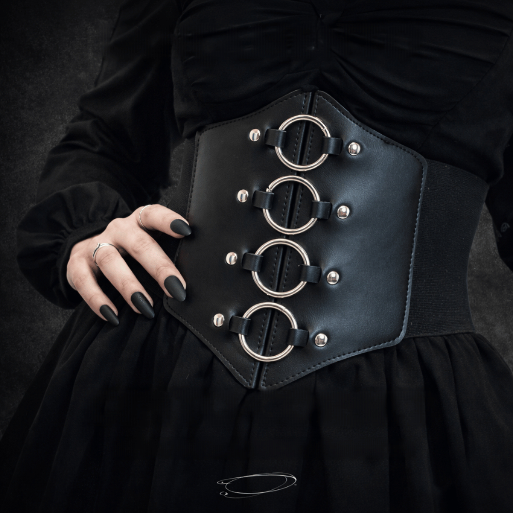 Corset Cinto Corpete Corselet Espartilho Elástico Couro Pu Gótico Vintage Argolas Metálico