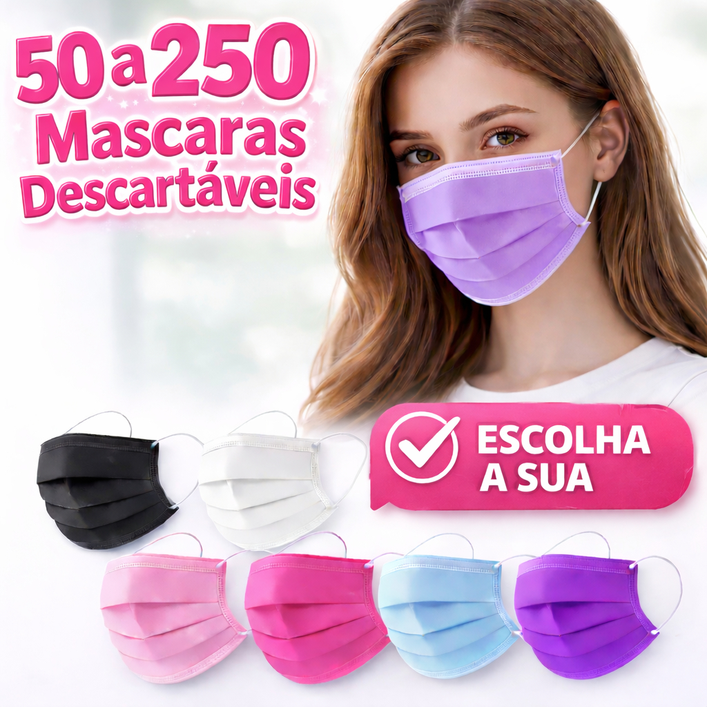 50 a 250 Máscaras Descartáveis tnt Colorida Tripla Camada Com Clipe Nasal Adulto-uso Profissional