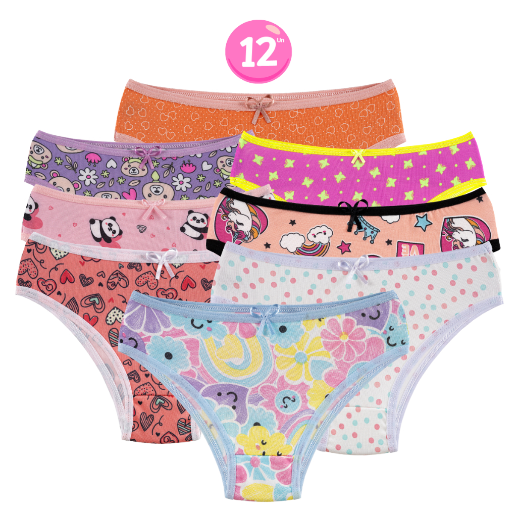 Kit 12 Calcinha Juvenil Micro Estampada Menina Moça Feminina Tanga Infantil Conforto forro Algodão