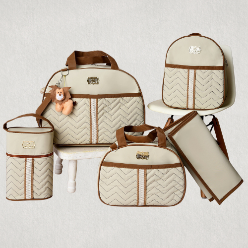Kit 5 Bolsas Maternidade com Porta Mamadeira e Mochila