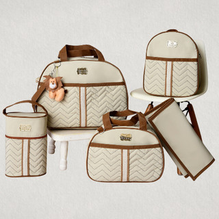 Kit 5 Bolsas Maternidade com Porta Mamadeira e Mochila