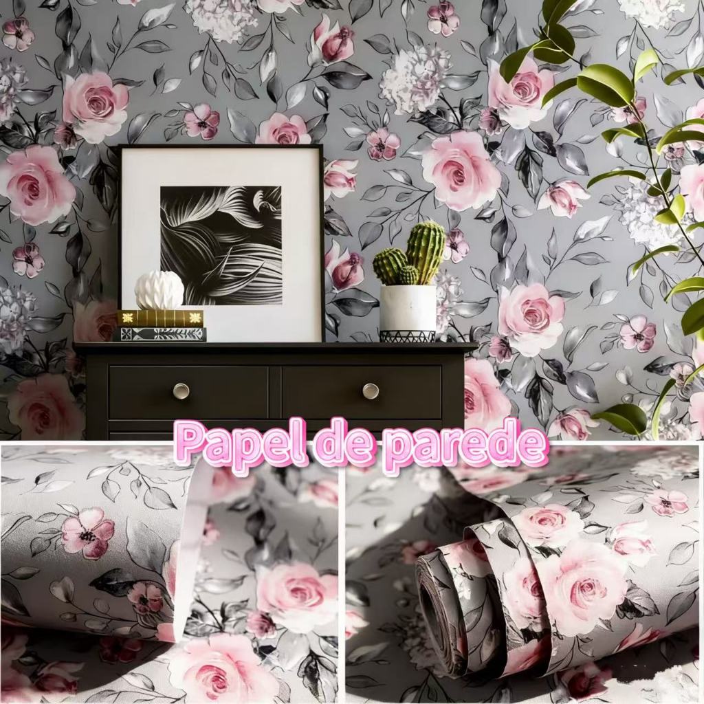 Papel de Parede 3D Floral  10 METROS x 45CM Adesivo Autocolante para Sala, Quarto