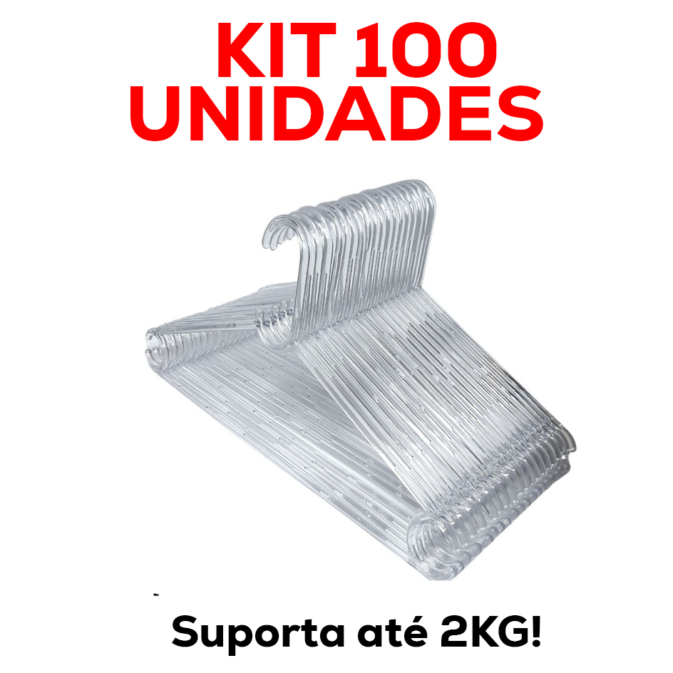 Kit 100 Cabides De Acrilico Transparente Adulto Reforçado Envio Imediato! em Oferta na Shopee