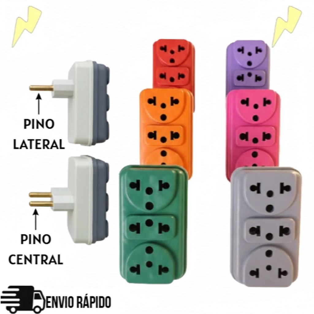 Adaptador Tomada Benjamin T Triplo 03 Entradas Pino Central/Lateral Colorido 10A/20A Bivolt