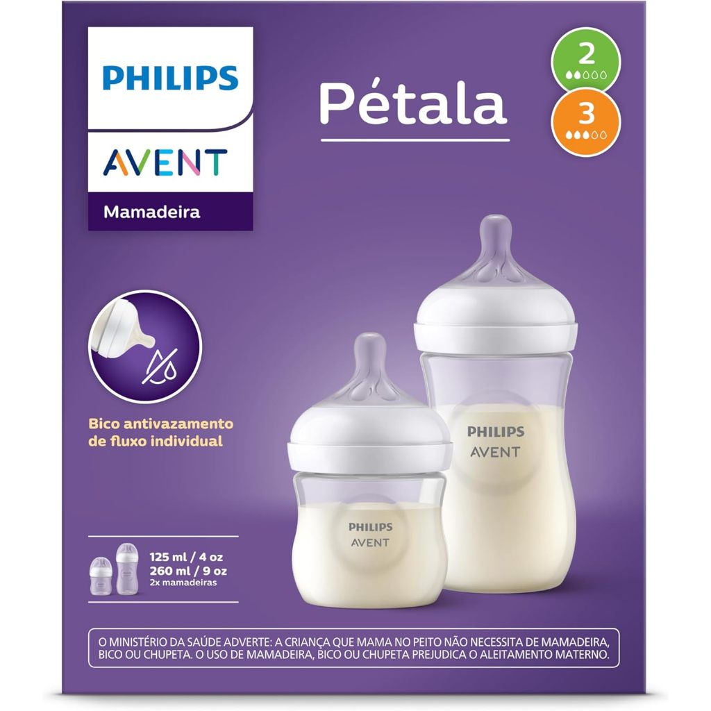 1 Kit 2un Mamadeiras Avent Pétala - 125ml + 260ml transparente SCD838/26 em Oferta na Shopee