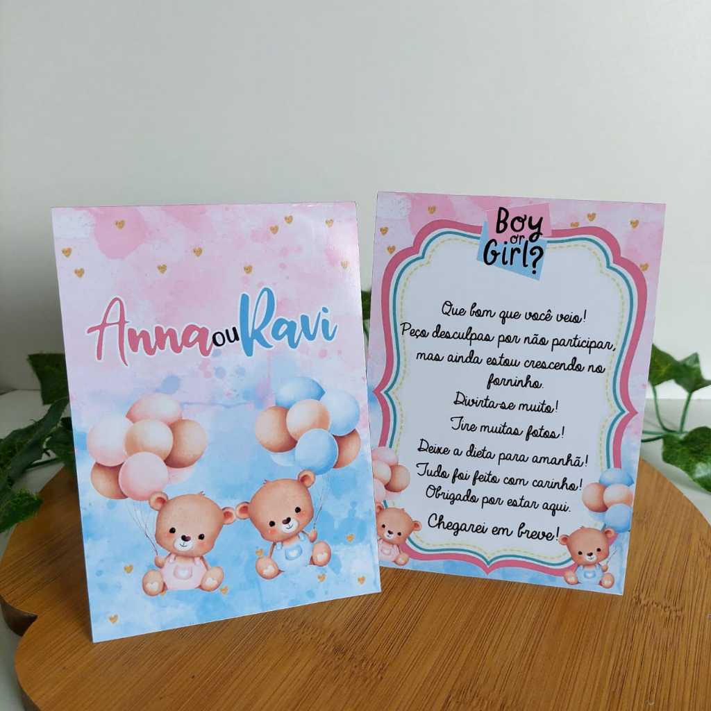 Kit Plaquinha de Agradecimento Personalizadas Chá revelação | Chá bebê | Centro de Mesa