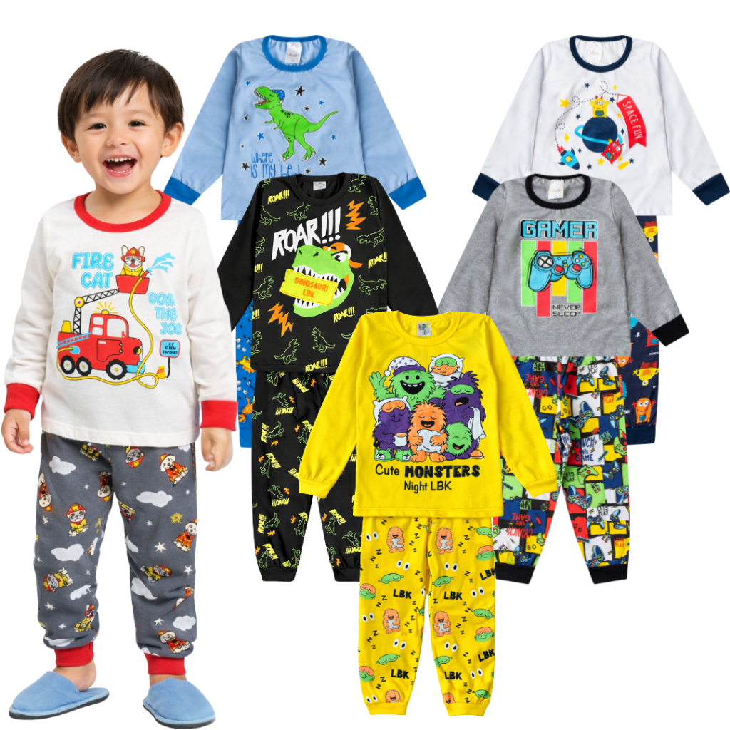 Kit 4 peças pijama infantil masculino 2 calças e 2 blusas manga longa frio menino inverno criança
