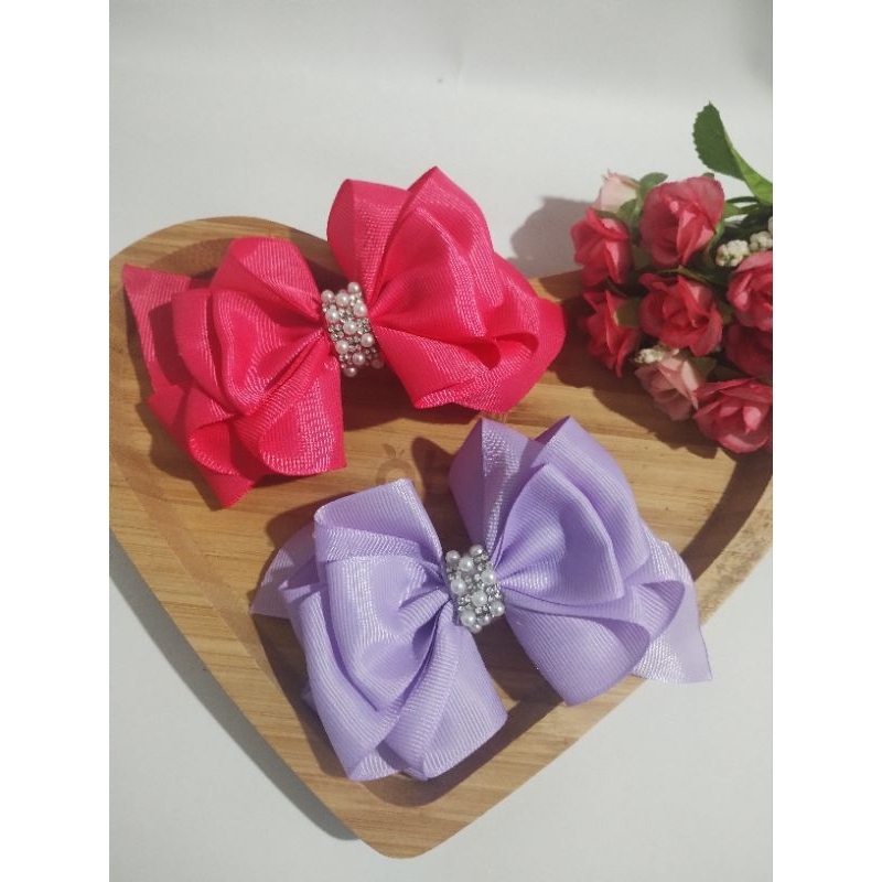 kit  2 laços luxo com pérola infantil- delicado e elegante