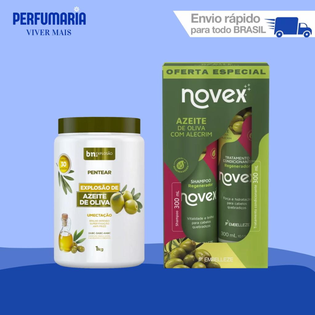 CREMES DE PENTEAR 1KG BELEZA NATURAL E KITS EXPLOSÃO AZEITE DE OLIVA