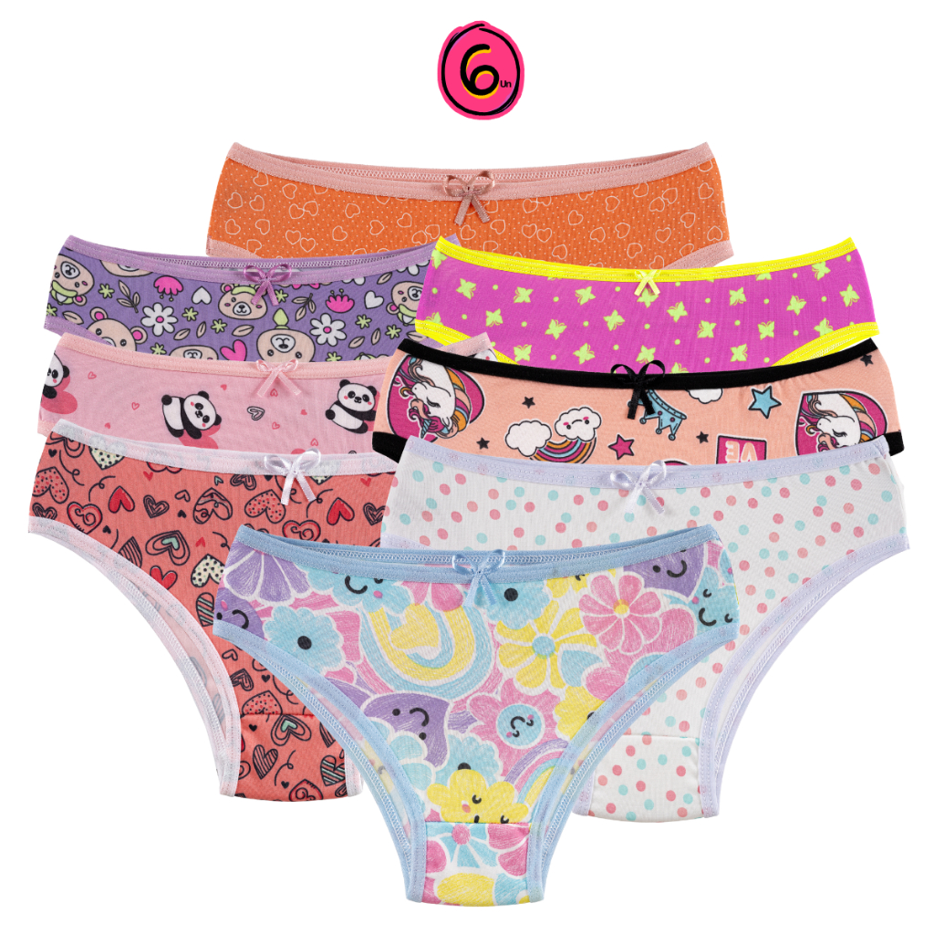 Kit 6 Calcinha Juvenil Micro Estampada Menina Moça Feminina Tanga Infantil Conforto Forro Algodão