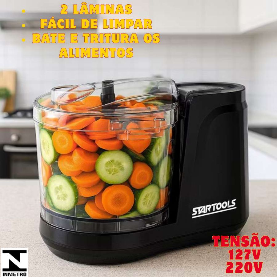 Mini Processador Elétrico 127V 100W Ou 220V 200W 350ml Triturador Compacto Alta Potencia Preto