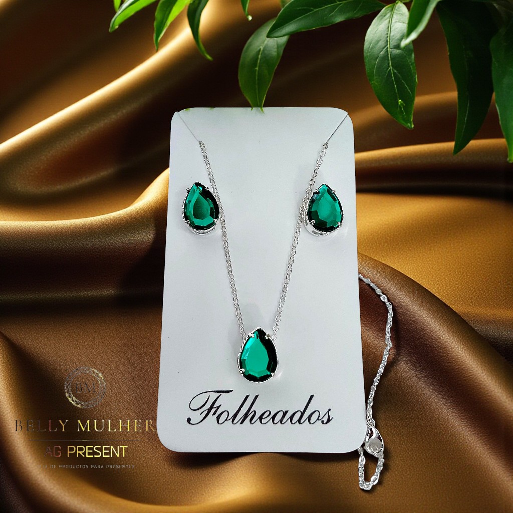 Conjunto Gota Cristal Ponto de luz Colar e Brinco Tendência Folheado a Prata 925 e Ouro 18 K em Oferta na Shopee