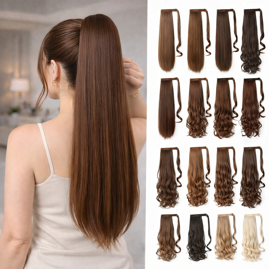 Aplique Rabo de Cavalo Fita de Amarrar Castanho Iluminado Chocolate Claro Velcro Cabelo Fibra Liso Ondulado Encaracolado em Oferta na Shopee