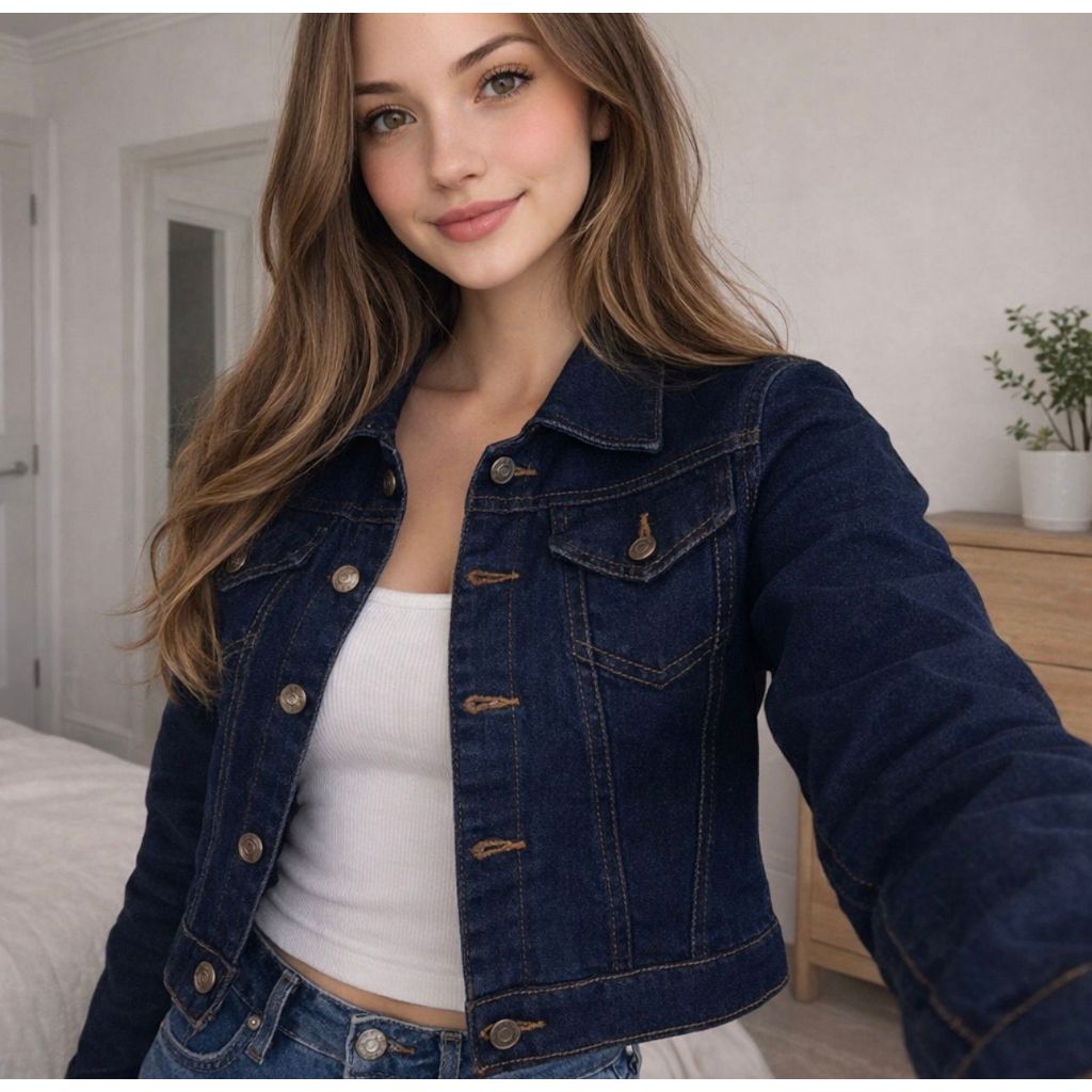 Jaqueta Jeans Com Lycra, lavagem escura