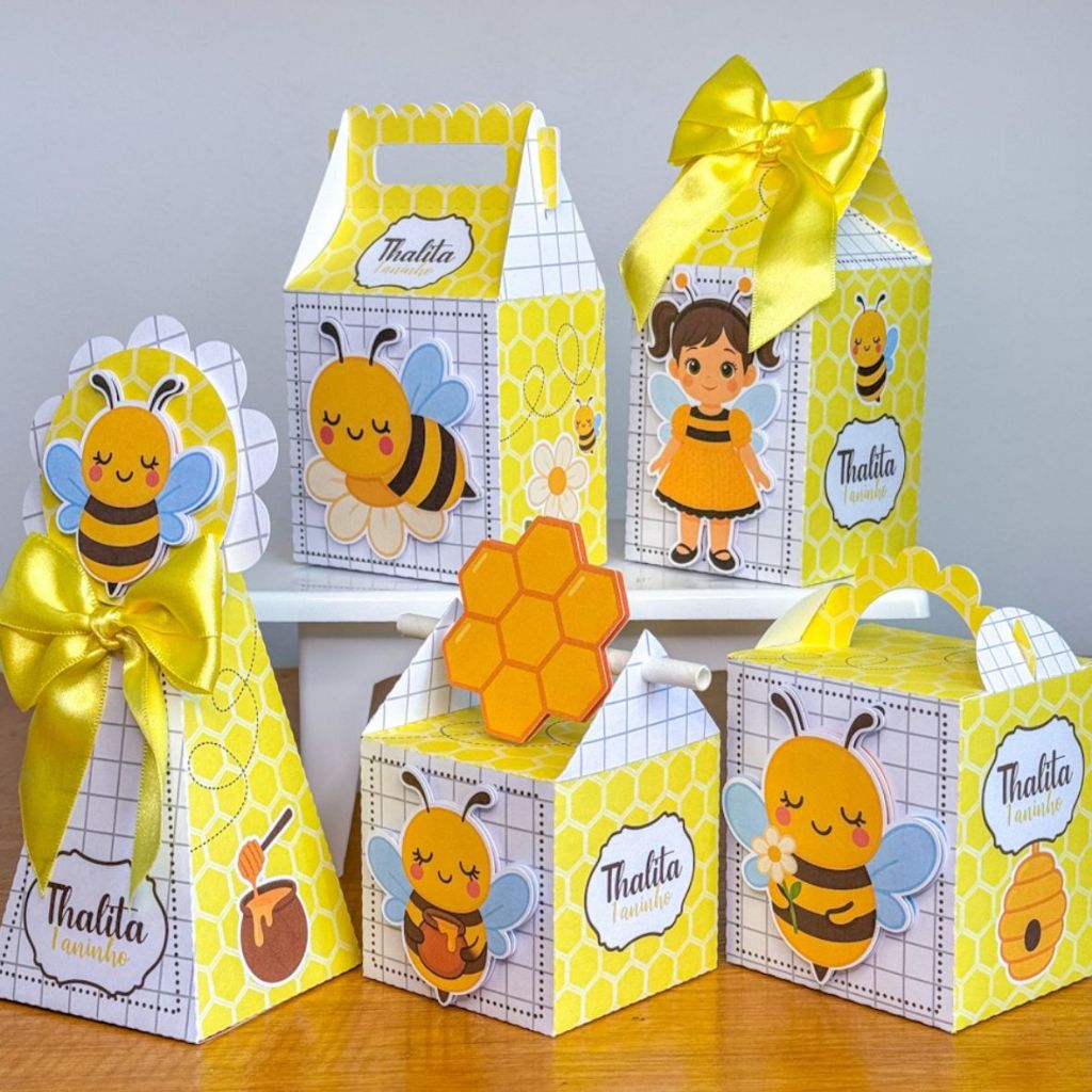 Kit Caixinhas Personalizadas Abelhinha + BRINDE – Lembrancinha Festa Infantil Menina