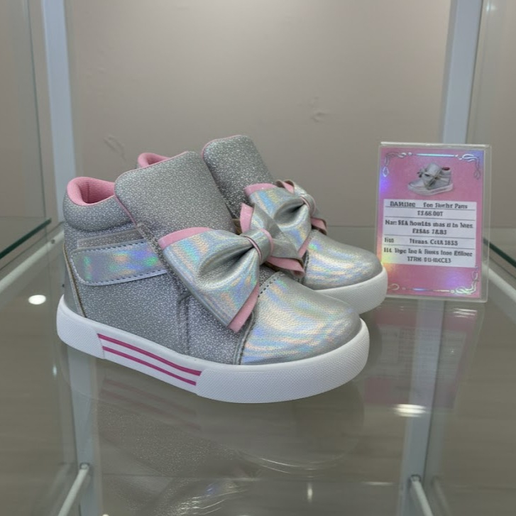 Tênis Bota Infantil Encanto de menina Lacinho Prata Glitter