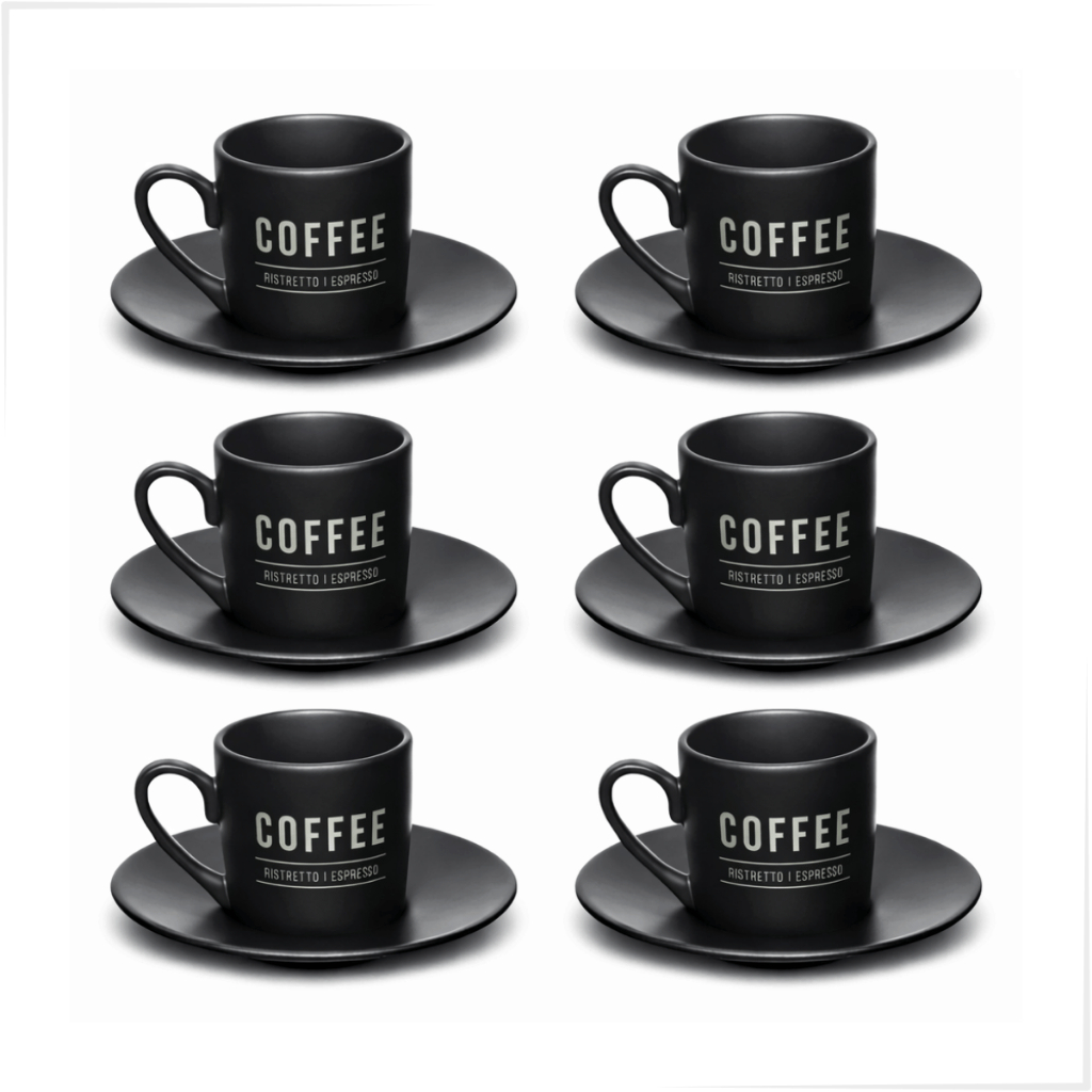 Jogo 6 Xícaras 80ml Porcelana Com Pires Manhattan Preta em Oferta na Shopee