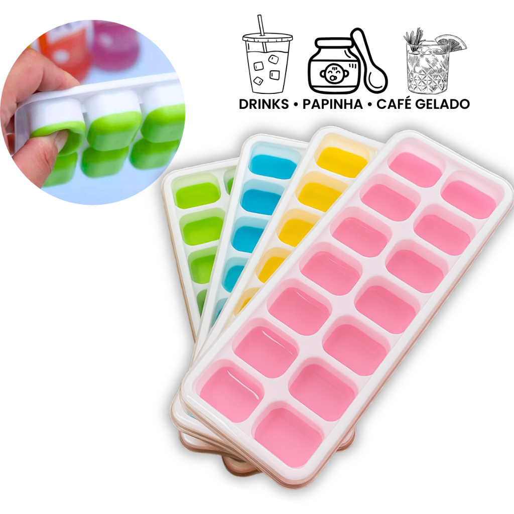 Forma de Gelo Silicone com Tampa Desenforma Fácil