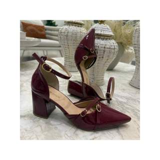 Slingback Scarpin de fivelinha Sapato Feminino De Bico Fino, Salto Grosso 6 CM em Oferta na Shopee