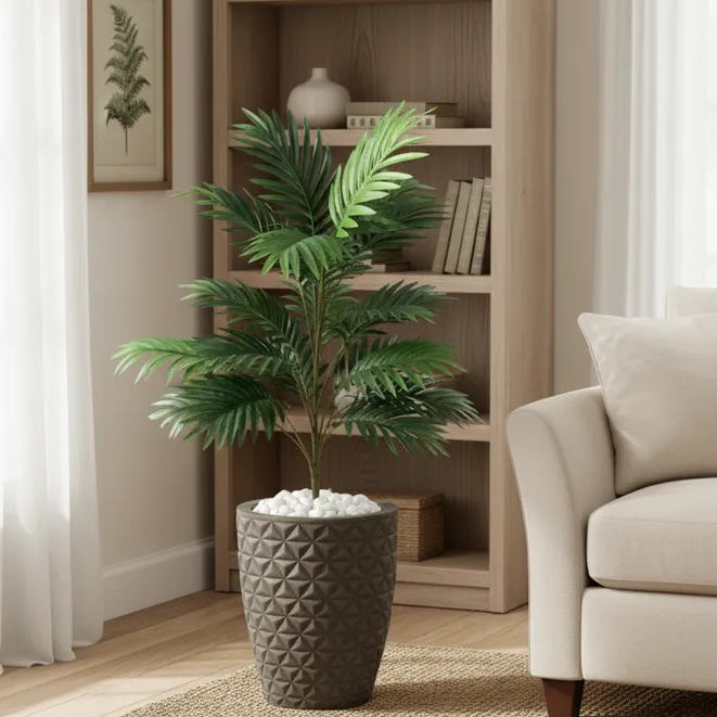 Planta Artificial Palmeira Areca Real Toque Com Vaso 3d