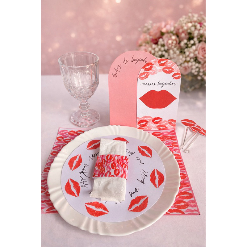 Kit jantar bodas de beijinho luxo| mesa posta completa| aniversário de casamento bodas de beijinho| 1 mês de casados