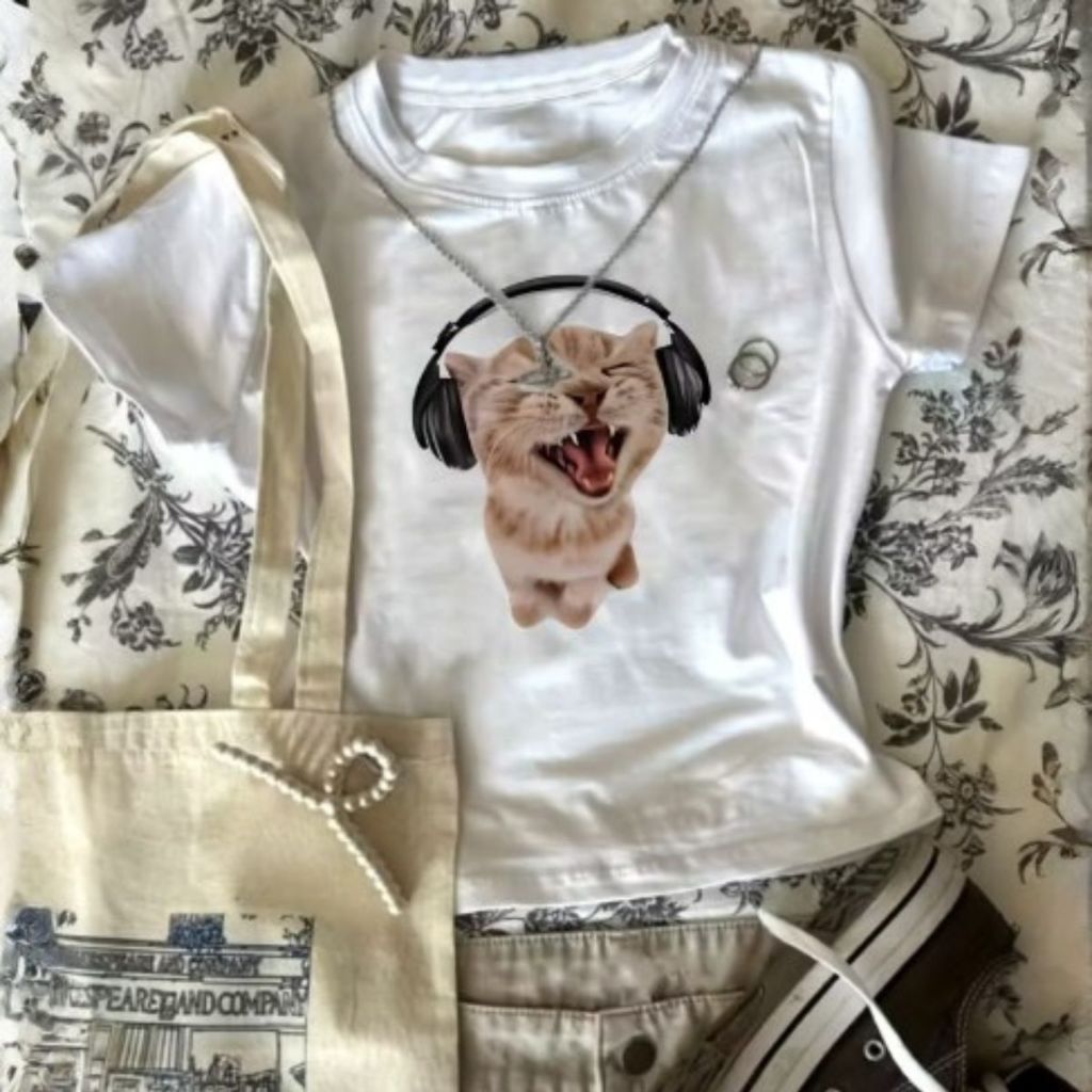 Cropped Slim Feminino Estampa De Gatinho Meme Estilo Y2k Vintage em Oferta na Shopee