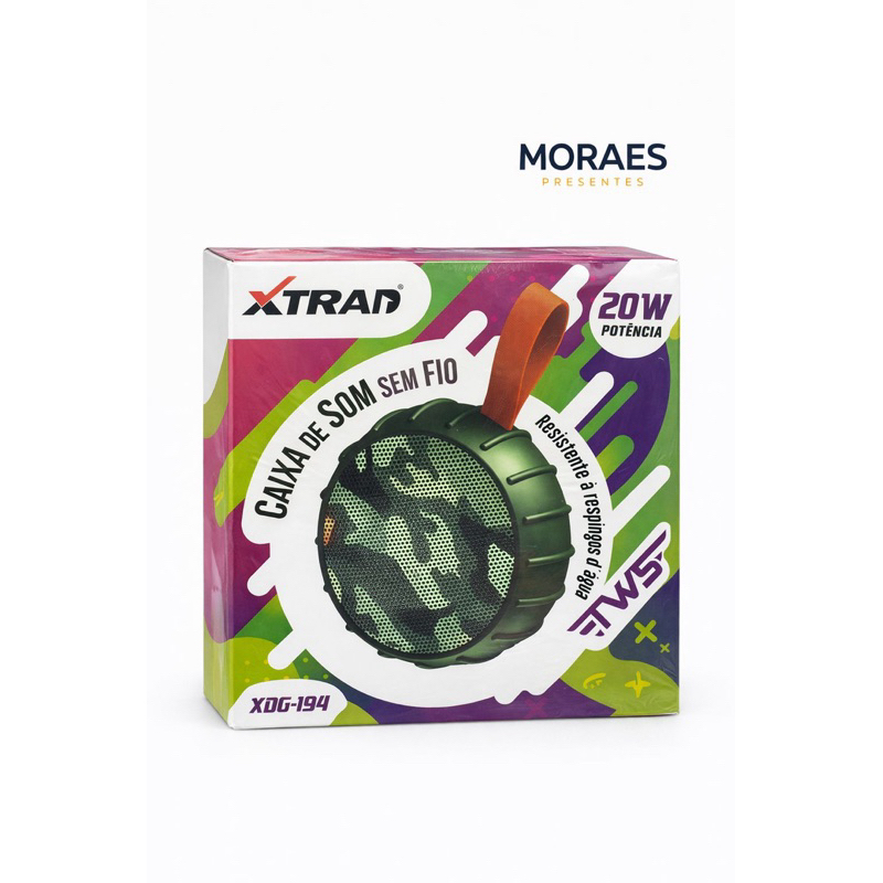Caixa de som Bluetooth portátil, compacta e potente. Ideal para qualquer lugar. Qualidade e estilo Moraes Presentes.