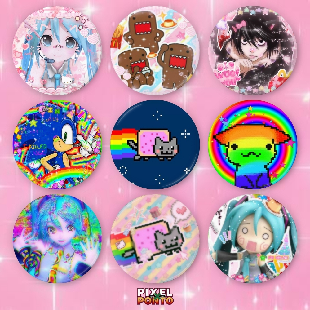 Bottons Nyan Cat Hatsune Anime Glitchcore Bottom - Botons - Buttons Internet Broche para Mochila