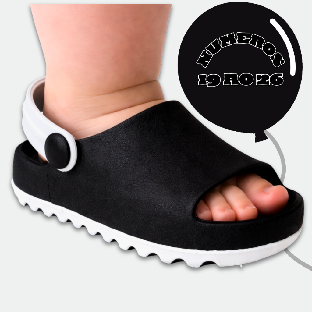 Babuche Infantil BabyGO Chavenos | Sandália Chinelo Confortável para Bebê | Números 19 ao 26 | Leve e Macio - PRETO