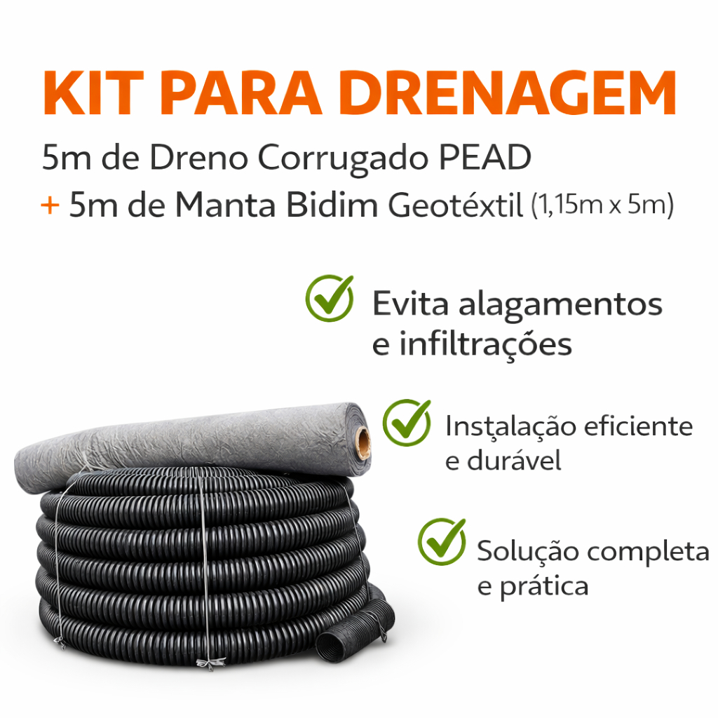 Kit Drenagem 5m Dreno Corrugado PEAD DN100 (4”) Perfurado + Manta Bidim 5m x 1,15m em Oferta na Shopee